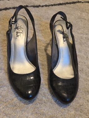 Life Stride Black Croc-Embossed Slingback Pumps